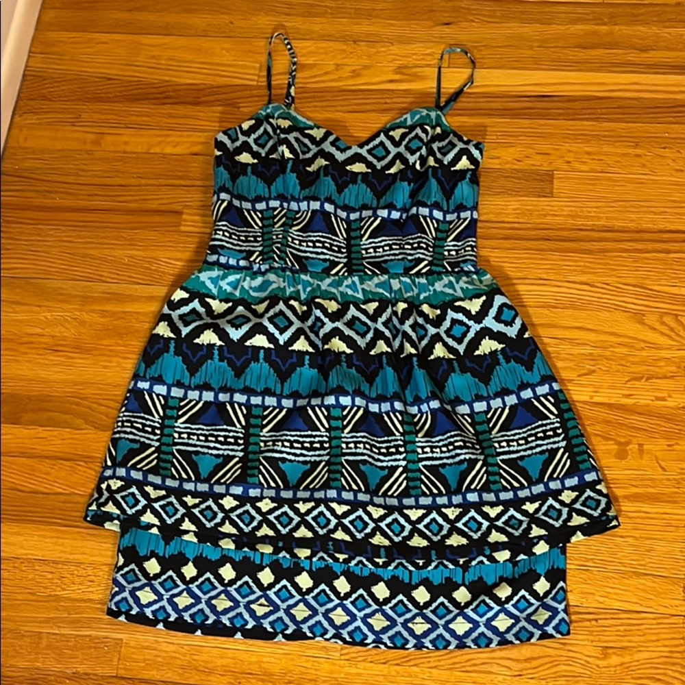 Bebe Turquoise Ikat-pattern Dress